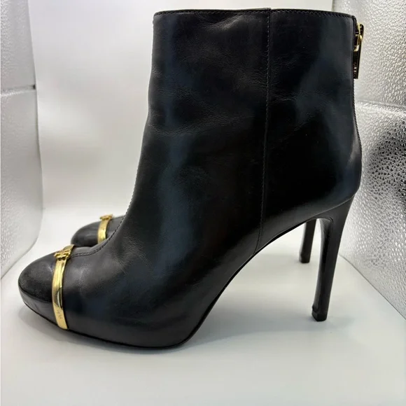 Tory Burch Pacey Black and Gold Ankle Booties - Picture 5 of 11
